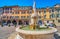 The ancient Minerva Fountain, Piazza del Duomo square, Brescia, Italy
