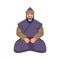 Ancient mongolian warrior in purple clothes is sitting on the ground