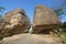 Ancient monks meditation caves under big rocks in Anuradhapura, Sri Lanka.