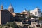 Ancient monuments, ruins and columns in Roman Forum. The Altare della Patria also known as the Monumento Nazionale a Vittorio Eman