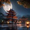 An ancient, moonlit temple surrounded by luminous, floating lily pads2