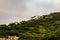 ancient mosque at mountain top with misty sky at morning