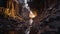 Ancient narrow underground passage in sandstone at old underground monastery