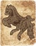 Ancient nordic celtic horse on the old texture. Scandinavian style pattern