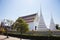 Ancient old chedi stupa and antique ubosot ordination hall for thai people travelers travel visit respect praying blessing wish