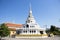 Ancient old chedi stupa and antique ubosot ordination hall for thai people travelers travel visit respect praying blessing wish