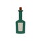 Ancient old green glass corked bottle flat vector illustration isolated.