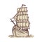 Ancient old sea sail ship a vector sketch isolated illustration