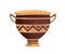 Ancient ornamented vase with handles. Hellenic clay amphora. Greek pottery decorated with ornament. Flat vector cartoon