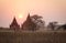 Ancient pagodas in Bagan at the sun set