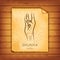 Ancient papyrus with the image of Shunya-mudra on a wooden background. Symbol in Buddhism or Hinduism concept. Yoga technique for