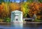 Ancient pavilion and the bridge in palace park. Gatchina. Petersburg. Russia.