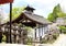 Ancient pavilion and stone lanterns at Kasuga Grand Shrine, Nara, Japan