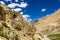 The ancient Phuktal monastery of on a steep rocky hillside in the Zanskar region in Ladakh in the Indian himalaya