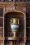 Ancient porcelain vase in a niche of carved wood in the Vorontsov Palace, built in the 19th century