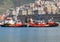 Ancient port of Genoa:tugboats moored ready to leave