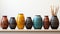 Ancient pottery collection vase, jar, jug, amphora, bowl, bottle generated by AI