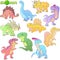 Ancient prehistoric dinosaurs, set of images, funny illustrations