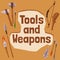 Ancient prehistoric people weapon tools background, flat vector illustration.