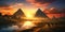 Ancient pyramids in Giza desert at sunset, fiction scenic view, Egypt
