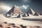 Ancient pyramids in the snow in the style of the pyramids of Egypt in glacial winter