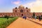 Ancient red sandstone architecture Humayun Tomb complex Delhi at sunset. Humayun Tomb is a UNESCO World Heritage site