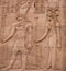 Ancient relief with Horus God and Hathor Goddess of Kom Ombo temple in Aswan Governorate, Upper Egypt. It was constructed during