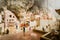 Ancient religious paintings on interior walls of famous Sumela Monastery with tourist walk