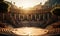 Ancient Roman amphitheater ruins bathed in soft sunlight, showcasing historical architecture and the cultural legacy of