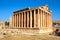 Ancient Roman Bacchus Temple with surrounding ruins in Baalbek in the fertile Bekaa Valley in eastern Lebanon