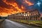 ancient roman colosseum with dramatic sunset sky