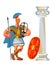 Ancient Roman empire soldier with spear and amphora. Rome history and culture vector illustration. Happy young warrior