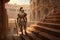 Ancient roman gladiator entering the colosseum before battle generative AI
