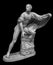 Ancient roman marble statue of a boy. Young man figure statue isolated on black background. Antique sculpture