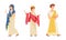 Ancient roman people set. Man and woman Roman citizens in traditional clothes cartoon vector illustration