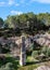 Ancient Roman quarry El MÃ¨dol excavated during the period of the Roman Empire, witness column, limestone rock. Tarragona, Spain