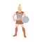 Ancient Roman Soldier or Greek Warrior Wearing Helmet Standing with Sword and Shield Vector Illustration