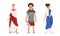 Ancient Roman Soldier or Greek Warrior and Woman in Long Tunic Standing Vector Set