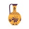 Ancient Roman wine jug with handle. Antique pottery of Old Rome. Vintage crockery with ornament. Jar with narrow neck