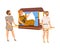 Ancient Roman Woman Noble Character on Litter Carried by Man Plebeian Vector Illustration