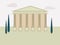 Ancient Rome background with Temple and trees. The building of the Ancient Greek and Roman Temple with columns. Vector