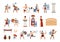 Ancient Rome citizens and culture symbols, cartoon vector illustration isolated.