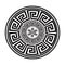 Ancient round ornament. Vector isolated black meander pattern on