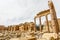 Ancient ruined walls and columns of Grand Court of Jupiter temple, Beqaa Valley, Baalbeck, Lebanon