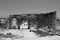 Ancient ruins building of anatolian civilization in hierapolis in black and white, pamukkale, turkey