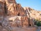 Ancient ruins of the burial complex carved into rocks called Obelisk tomb, in Petra Jordan