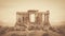 Ancient ruins in desert. Greek or Roman city on Middle Eastern and Mediterranean landscape