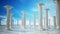 Ancient ruins of Greek pillars against blue sky. 3D illustration