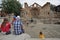 Ancient ruins, group of tourists