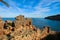 Ancient Ruins of Roman Tipasa with the Nice View to the Mediterranean coastline near Tipaza city